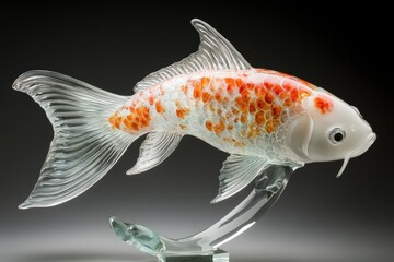 A Delicate Glass Sculpture Depicts a Beautiful Koi Fish