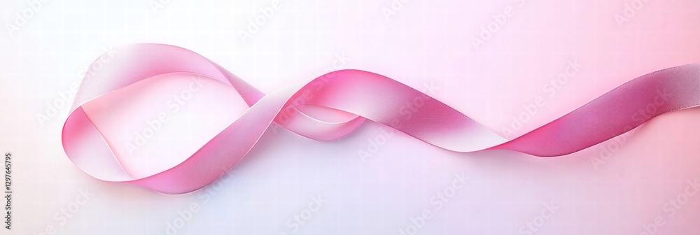 Poster Soft pink ribbon elegantly arranged on a light background showcasing its delicate texture and color gradient. Generative AI