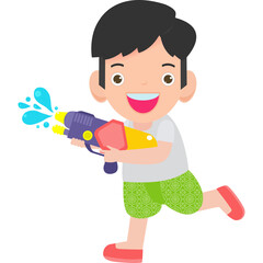 Songkran festival thai kid Traditional enjoy splashing water Thailand Traditional Illustration flat