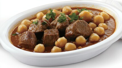 Delicious beef and chickpea stew home kitchen food photography bright and clean environment top view culinary delight