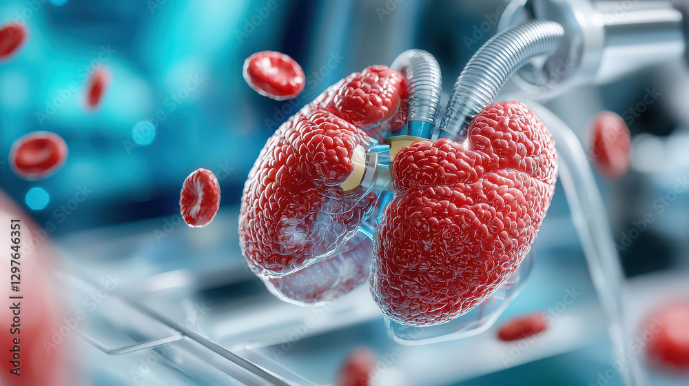 Poster futuristic depiction of ai controlled organ preservation with bio chambers, showcasing advanced tech