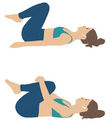 Ab prep pose, yoga and pilates exercise, Woman vector illustration.