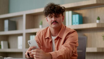 Disappointed upset business man sad worried guy using mobile phone online gambling loss money receive message bad news male businessman frustrated smartphone bank app fail crash reject problem office