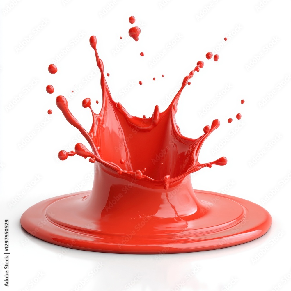 Poster vibrant red paint splash on a white background creating a dynamic and artistic visual effect with a 