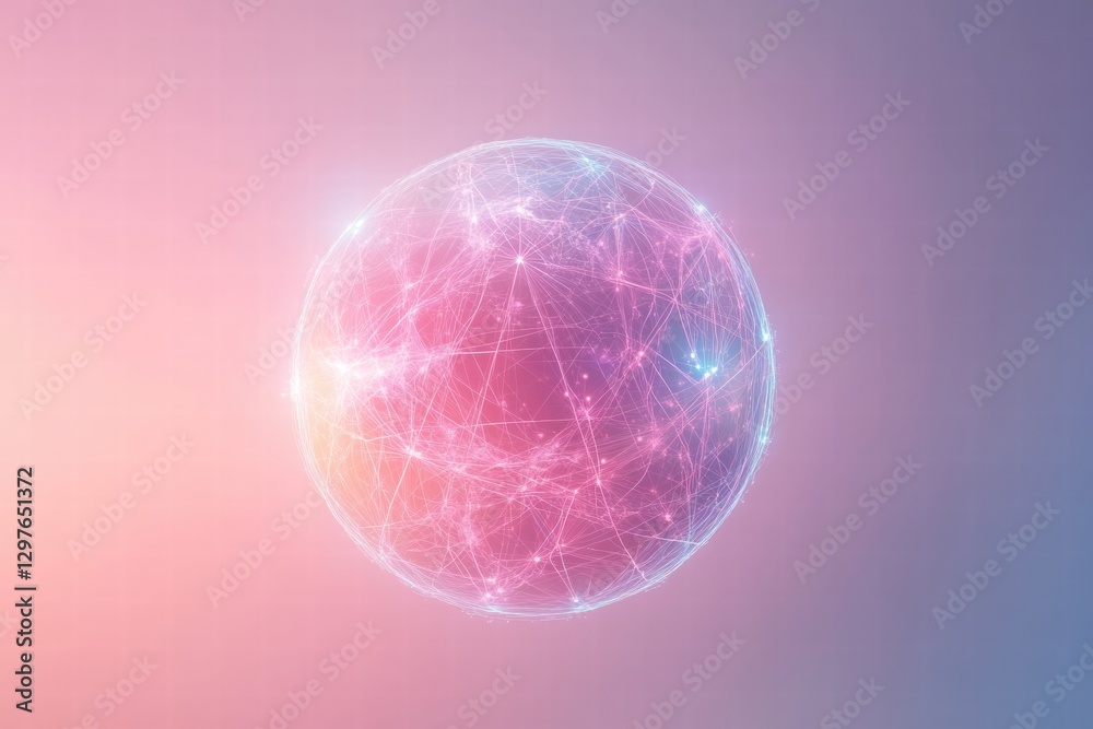 Leinwandbilder Colorful digital sphere representing global connectivity and technology advancements in a futuristic setting. Generative AI