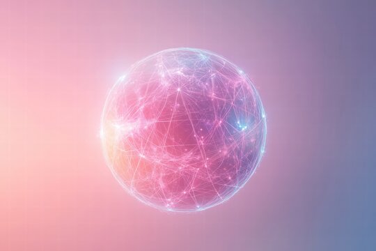 Colorful digital sphere representing global connectivity and technology advancements in a futuristic setting. Generative AI