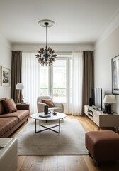 Chocolate Brown white cream Living Room design Retro Zen decor