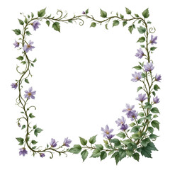 Floral Frame with Purple Flowers and Green Leaves with transparent background
