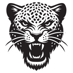 Fierce roaring leopard head silhouette vector image for graphic use