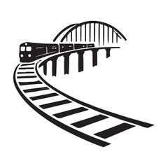Vintage Train Illustration Crossing Over Bridge Vector for Transportation Concept