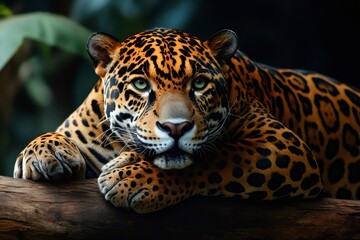 Obraz premium Jaguar resting on a branch, showing its power and beauty