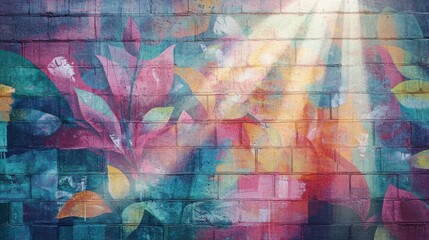 Colorful Mural with Organic Patterns and Bright Light