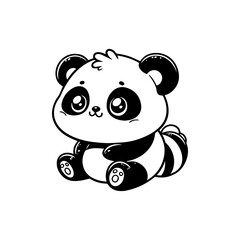Naklejka premium Cute Panda Line Art Vector, Minimalist Panda Logo, Black and White Panda Illustration, Adorable Bear Clipart, Cartoon Panda Design, Wildlife Emblem