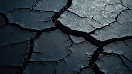 Obraz premium Dark Cracked Earth Texture A Close-Up View of Arid Land Showing Deep Fissures and Dry Surface