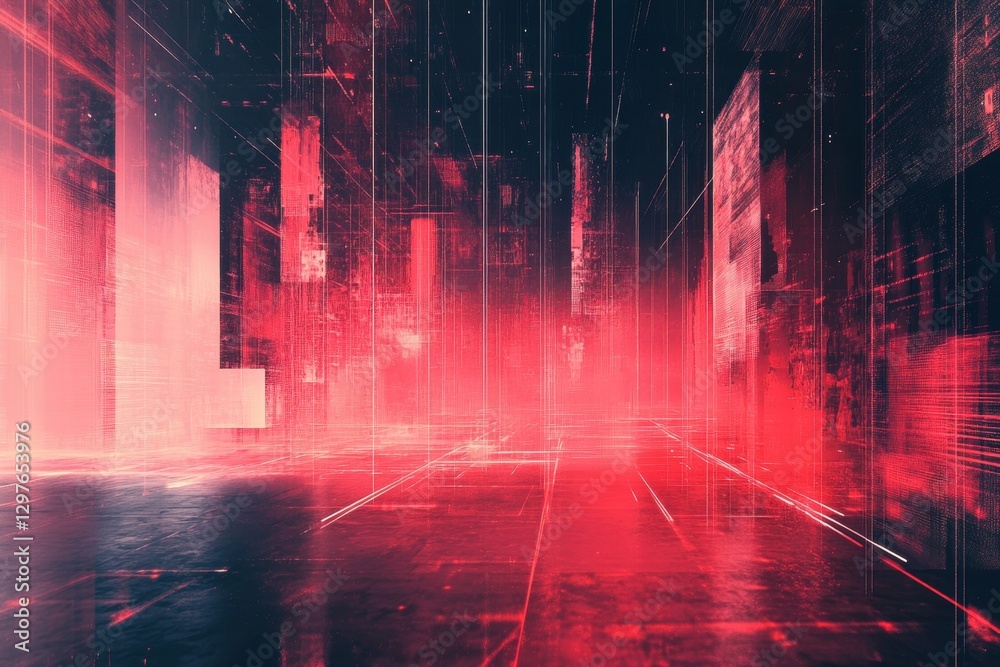 Poster Swirling golden and orange light trails create an abstract display of movement and energy in a dark background