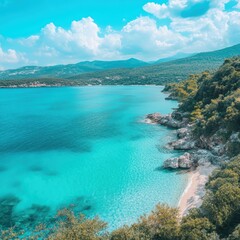 Obraz premium Serene coastal landscape, turquoise waters.