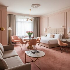 Fototapeta premium peach pink soft Presidential Suite design Farmhouse nordic decor