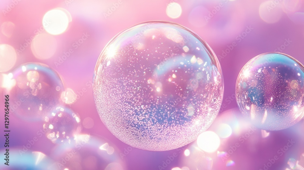 Poster Bubbles floating in vibrant and colorful atmosphere with soft light reflections creating a dreamy effect