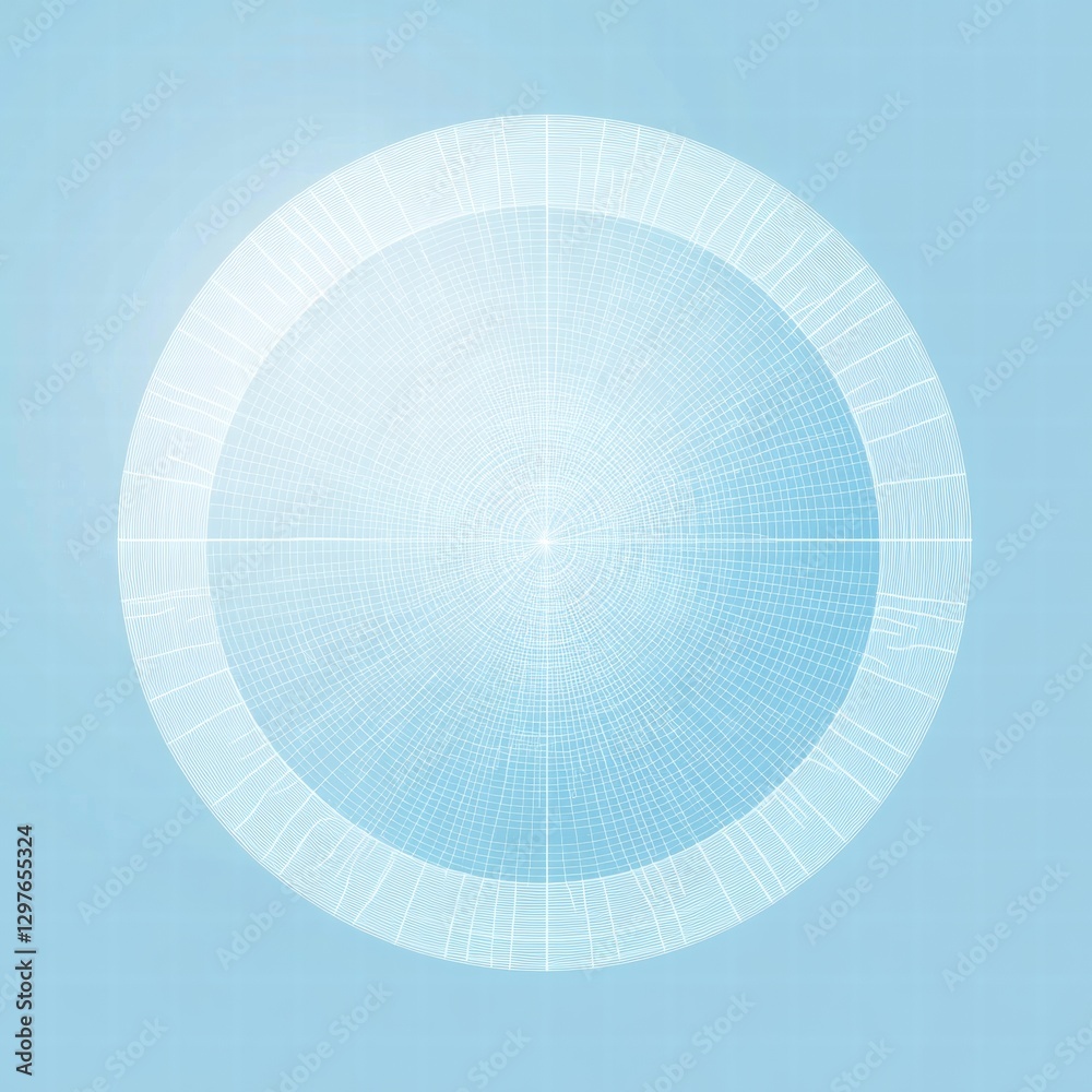 Poster Circular geometric design with light blue background displaying intricate patterns and textures in radial symmetry. Generative AI
