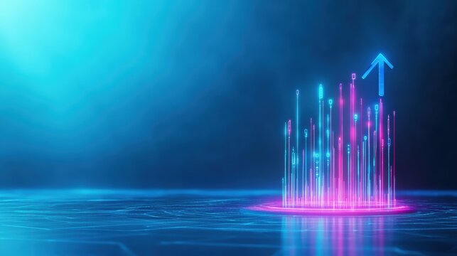 Visualize growth futuristic digital bar graph virtual space illustration high-tech environment aerial view data analysis