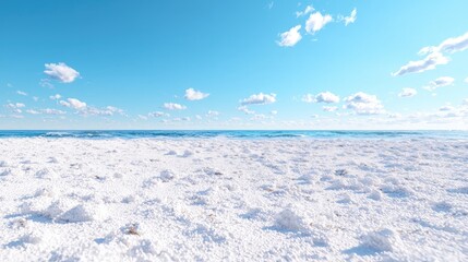 Sunny beach, calm ocean, white sand, clear sky, travel