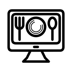 Vector illustration monitor with plates, spoons and forks