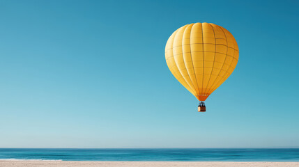 bright yellow hot air balloon soaring over tranquil ocean view