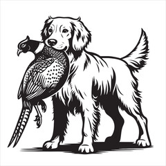 vector  hunting labrador retriever/ Brittany Spaniel dog standing and holding a duck in its mouth