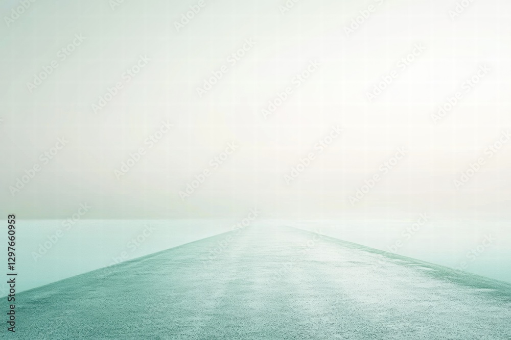 Aufkleber fog blankets the horizon over a calm body of water and a distant path during early morning hours. ge