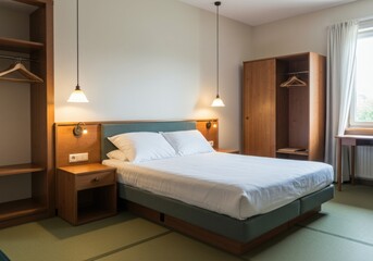 retro minimalist Hotel Room design Rustic Japandi decor