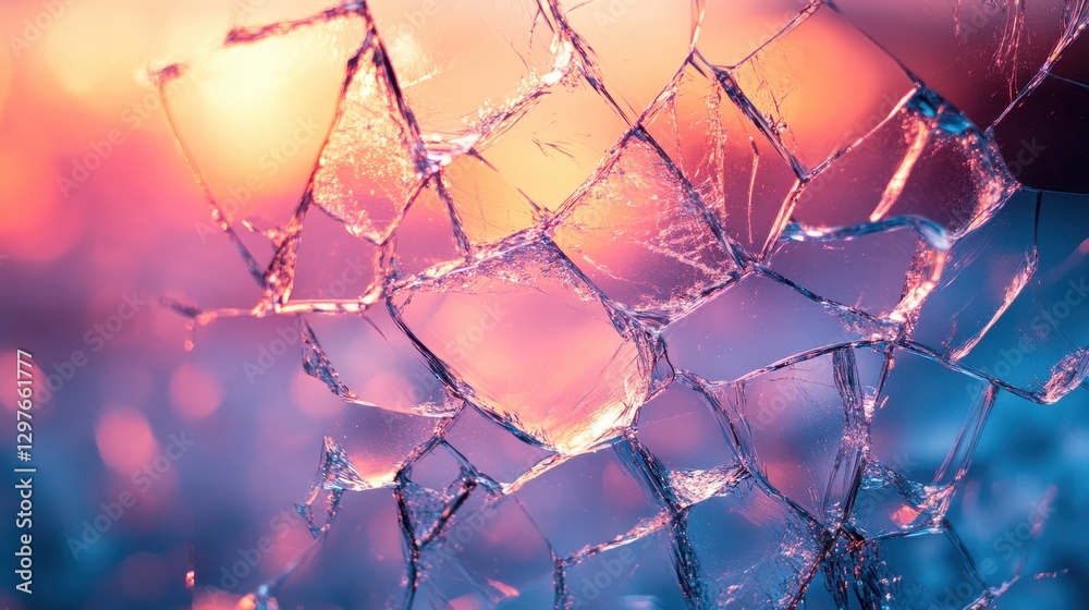 Aufkleber beautiful abstract close-up of shattered ice illuminated by colorful light during sunset in a serene