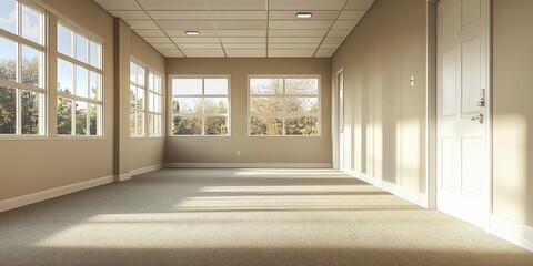 Obraz premium Close-up view of a textured beige carpet, rich in warm hues of light brown and beige. The intricate patterns add depth to the cozy atmosphere. Floor highlights include soft folds and elegant details