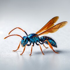 Highly detailed and sharply focused professional photograph of a single Tarantula Hawk Wasp