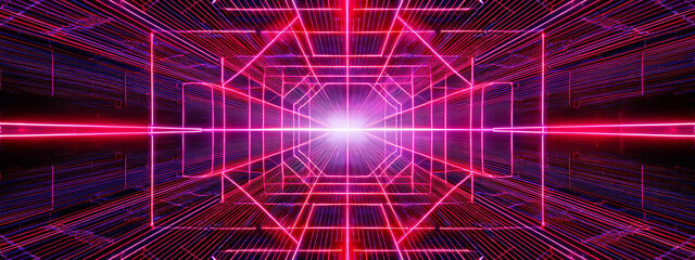 Obraz premium Cyberpunk Neon Grid Texture with Intense Red and Pink Glow