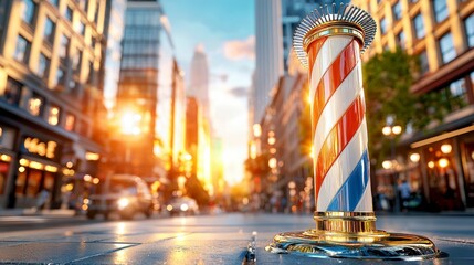 Barber shop action in urban city sunset atmosphere photography perspective vibrant street scene