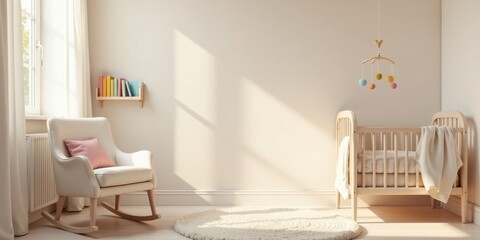 Sunlit Nursery with Rocking Chair and Crib A Peaceful and Serene Infant Room Design