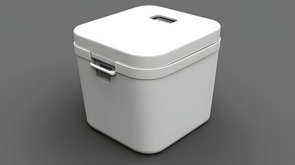 Modern white storage container with a lid placed on a gray background, showcasing simplicity