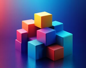 Geometric blocks symbolizing growth, teamwork, and strategic progress, vibrant and harmonious colors, interconnected design, inspiring innovation and collaboration