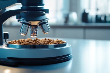 A microscope is focused on a bowl of dog food