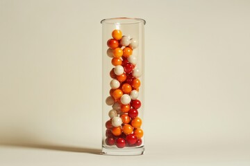 A glass vase filled with a variety of colorful candies