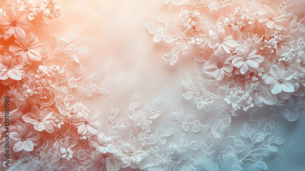 Poster delicate beige lace fabric draped elegantly on a textured background showcasing intricate floral pat