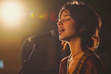 A woman singing into a microphone