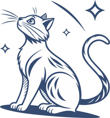 Naklejka premium black cat with blue eyes happy cute beautiful vector animal kitten illustration icon,