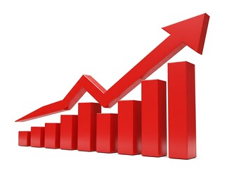 Red Upward Arrow Graph Indicating a Rising Trend Business Growth Concept