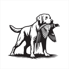vector  hunting labrador retriever/ Brittany Spaniel dog standing and holding a duck in its mouth
