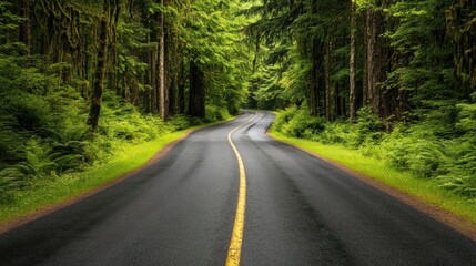 Obraz premium Scenic Forest Road: A Journey Through Lush Greenery