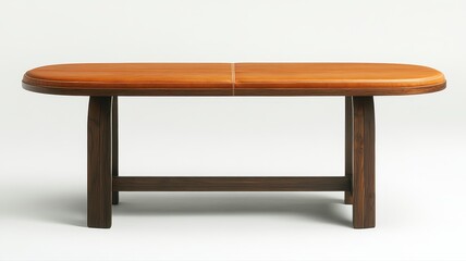 Elegant Modern Wooden Bench with Leather Upholstery on Minimalist Background for Interior Design and Furniture Concepts
