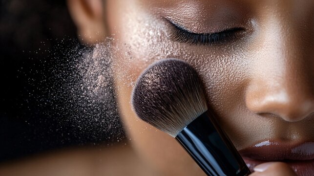 A person applying powder with a makeup brush on their face - Powered by Adobe