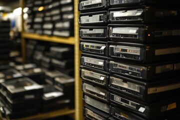 A stack of old black floppy disks