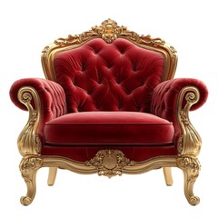 Red velvet armchair with gold ornate frame. (1)